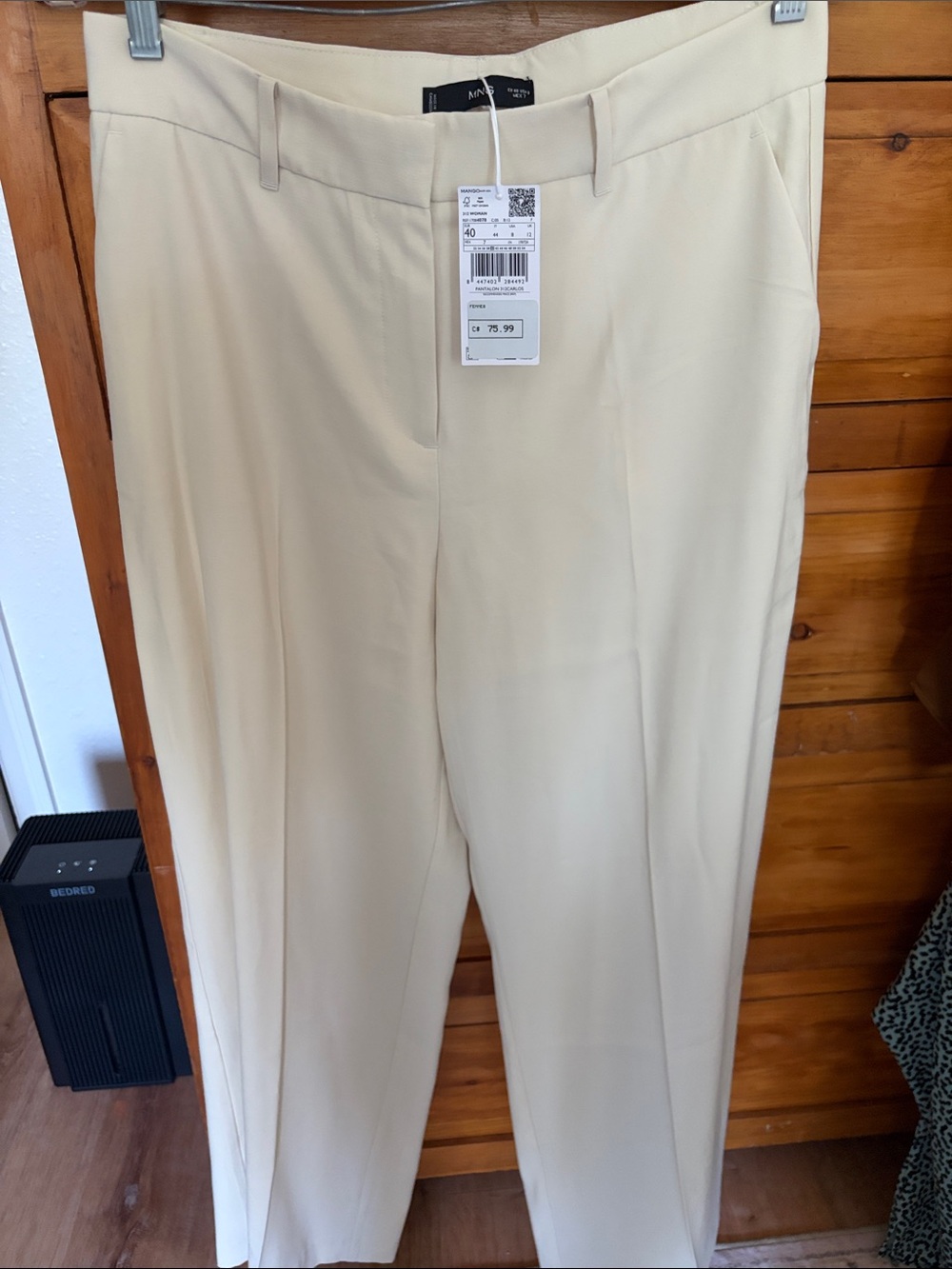 Mango Cream High-Rise Tailored Trousers
